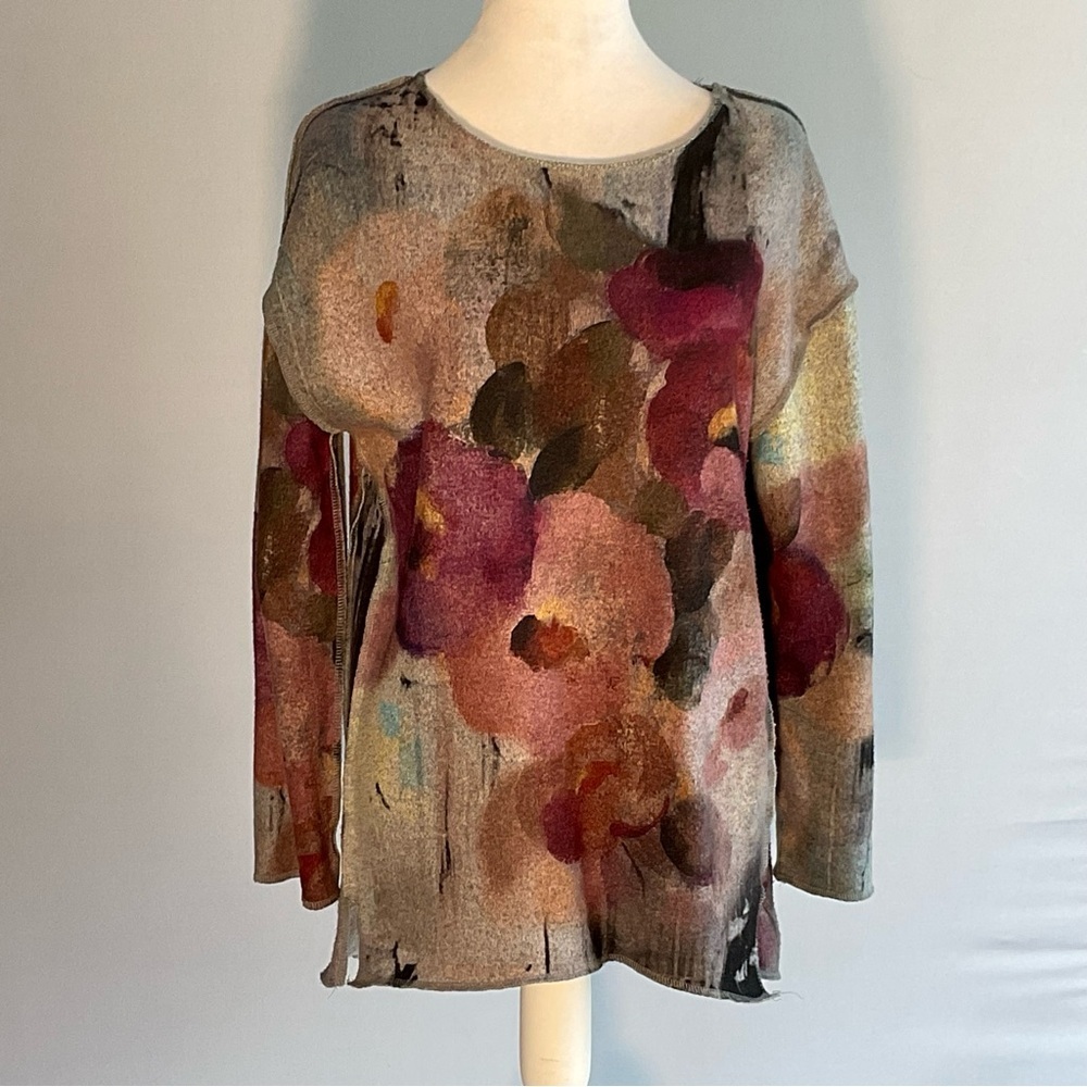 Trisha Tyler Floral Knit Sweater S Abstract Watercolor Pullover - Picture 15 of 16